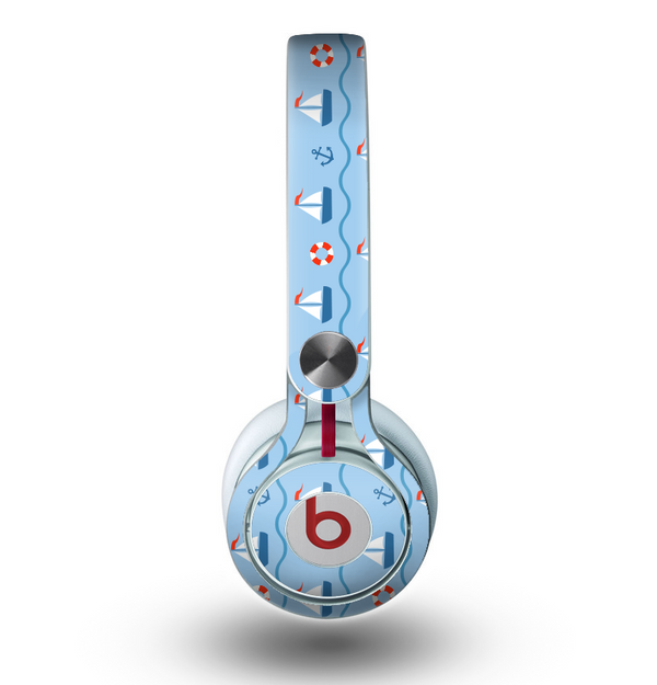 The Blue & Red Nautical Sailboat Pattern Skin for the Beats by Dre Mixr Headphones