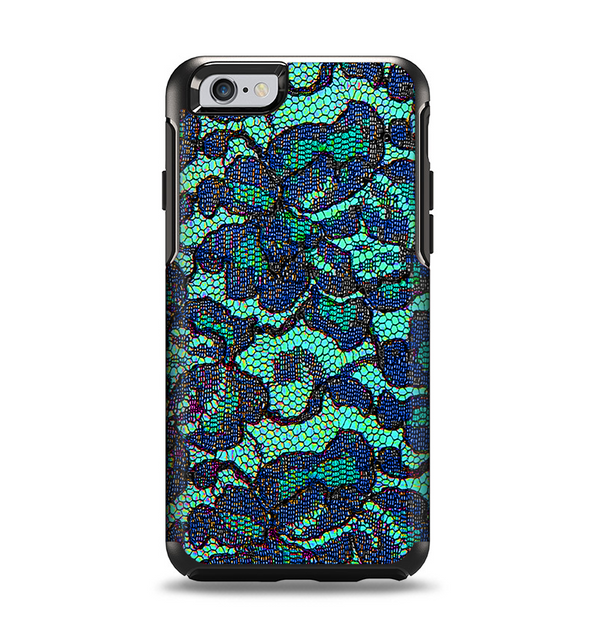 The Blue & Teal Lace Texture Apple iPhone 6 Otterbox Symmetry Case Skin Set