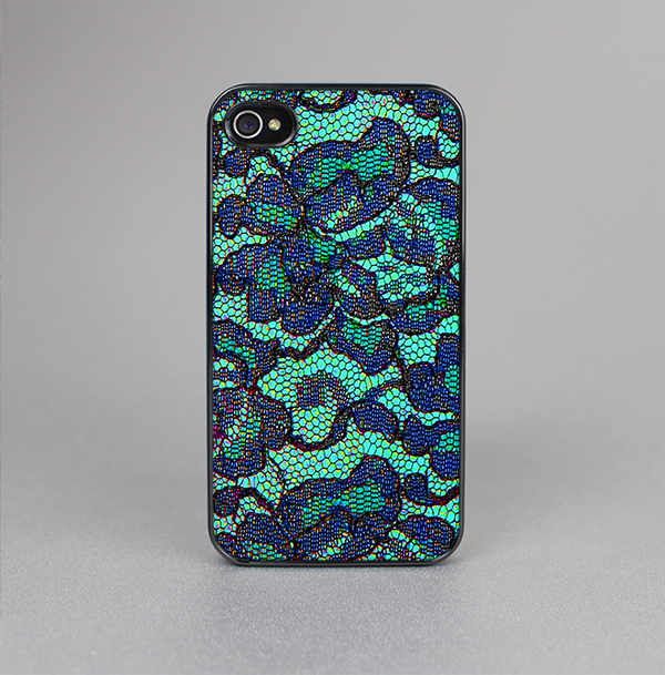 The Blue & Teal Lace Texture Skin-Sert for the Apple iPhone 4-4s Skin-Sert Case