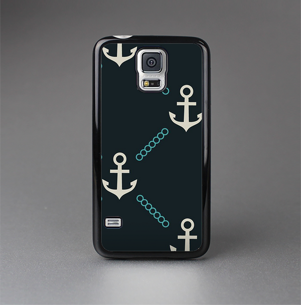 The Blue & Teal Vintage Solid Color Anchor Linked Skin-Sert Case for the Samsung Galaxy S5