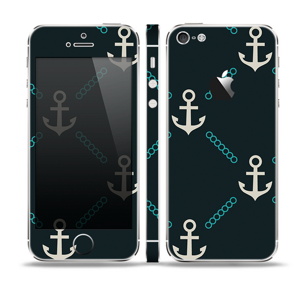 The Blue & Teal Vintage Solid Color Anchor Linked Skin Set for the Apple iPhone 5
