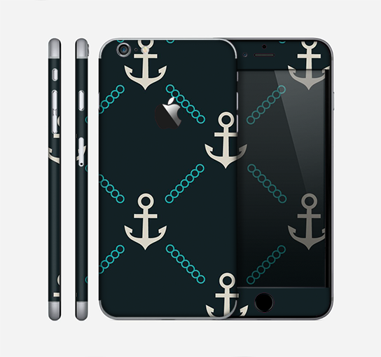 The Blue & Teal Vintage Solid Color Anchor Linked Skin for the Apple iPhone 6 Plus
