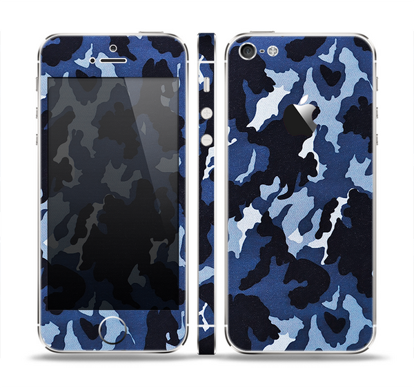 The Blue Vector Camo Skin Set for the Apple iPhone 5