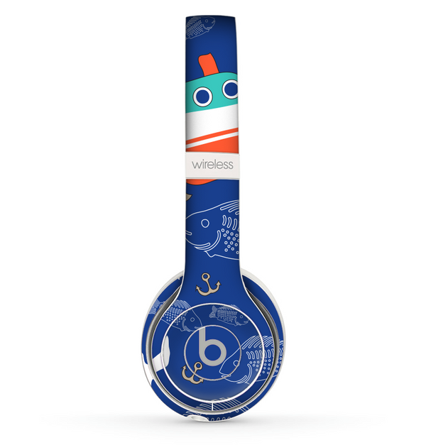 The Blue Vector Fish and Boat Pattern Skin Set for the Beats by Dre Solo 2 Wireless Headphones