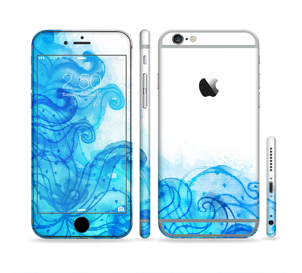 The Blue Water Color Flowers Sectioned Skin Series for the Apple iPhone 6