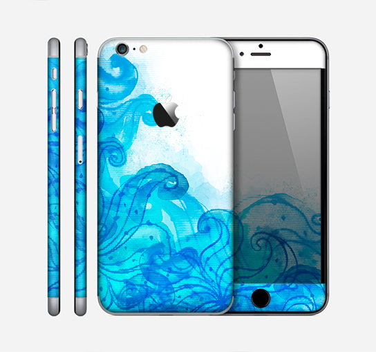 The Blue Water Color Flowers Skin for the Apple iPhone 6 Plus