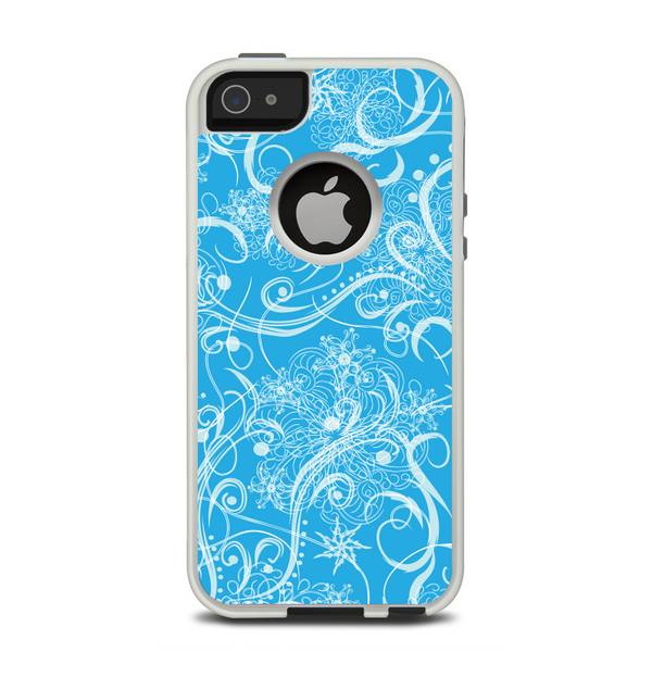 The Blue & White Abstract Swirly Pattern Apple iPhone 5-5s Otterbox Commuter Case Skin Set