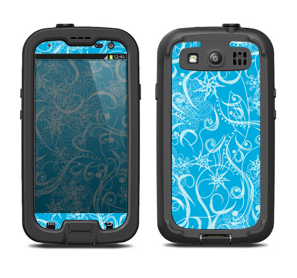 The Blue & White Abstract Swirly Pattern Samsung Galaxy S4 LifeProof Nuud Case Skin Set