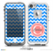 The Blue & White Chevron Monogram Name Script Skin Coral v1 Skin for the iPhone 5-5s Fre LifeProof Case