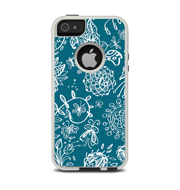 The Blue & White Floral Sketched Lace Patterns v21 Apple iPhone 5-5s Otterbox Commuter Case Skin Set