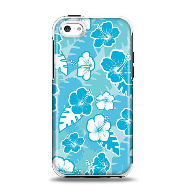 The Blue & White Hawaiian Floral Pattern V4 Apple iPhone 5c Otterbox Symmetry Case Skin Set