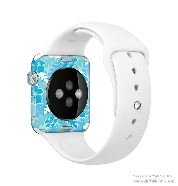 The Blue & White Hawaiian Floral Pattern V4 Full-Body Skin Kit for the Apple Watch