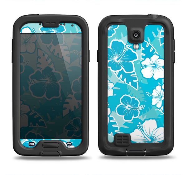 The Blue & White Hawaiian Floral Pattern V4 Samsung Galaxy S4 LifeProof Nuud Case Skin Set
