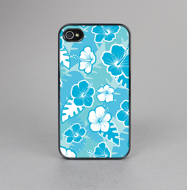 The Blue & White Hawaiian Floral Pattern V4 Skin-Sert Case for the Apple iPhone 4-4s