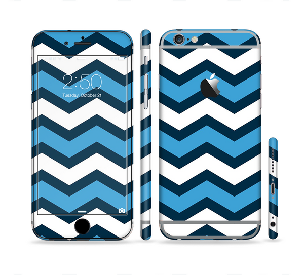 The Blue Wide Chevron Pattern Sectioned Skin Series for the Apple iPhone 6