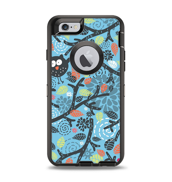 The Blue and Black Branches with Abstract Big Eyed Owls Apple iPhone 6 Otterbox Defender Case Skin Set