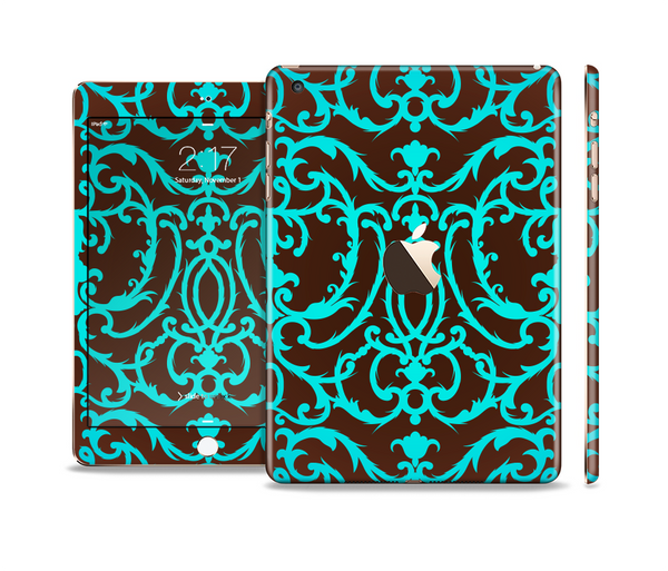 The Blue and Brown Elegant Lace Pattern Full Body Skin Set for the Apple iPad Mini 3