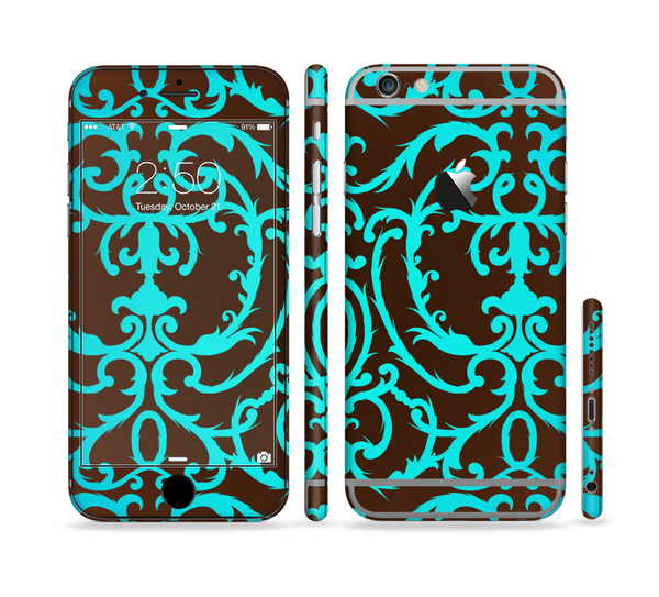 The Blue and Brown Elegant Lace Pattern Sectioned Skin Series for the Apple iPhone 6s Plus