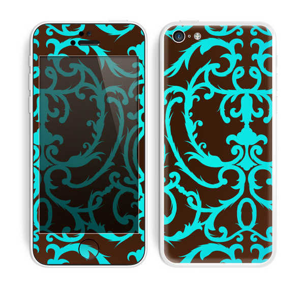 The Blue and Brown Elegant Lace Pattern Skin for the Apple iPhone 5c