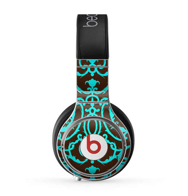 The Blue and Brown Elegant Lace Pattern Skin for the Beats by Dre Pro Headphones