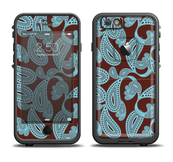 The Blue and Brown Paisley Pattern V4 Apple iPhone 6/6s LifeProof Fre Case Skin Set