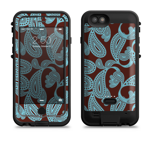 The Blue and Brown Paisley Pattern V4 Apple iPhone 6/6s LifeProof Fre POWER Case Skin Set