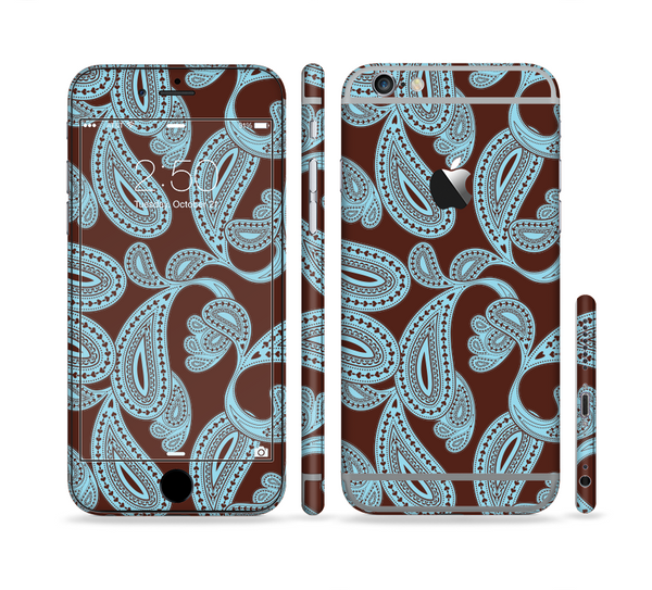 The Blue and Brown Paisley Pattern V4 Sectioned Skin Series for the Apple iPhone 6