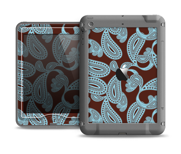 The Blue and Brown Paisley Pattern V4 Apple iPad Air LifeProof Nuud Case Skin Set