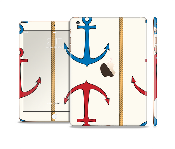 The Blue and Red Simple Anchor Pattern Full Body Skin Set for the Apple iPad Mini 3