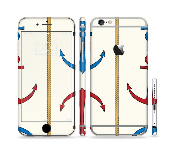 The Blue and Red Simple Anchor Pattern Sectioned Skin Series for the Apple iPhone 6s Plus