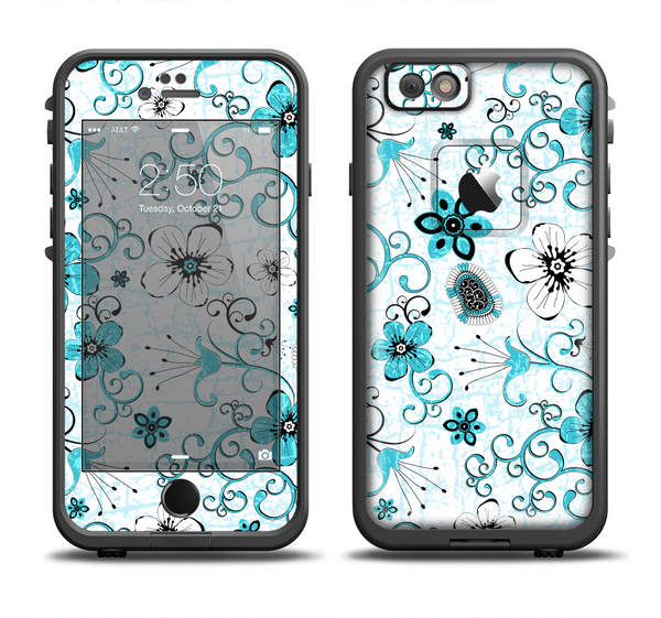 The Blue and White Floral Laced Pattern Apple iPhone 6/6s LifeProof Fre Case Skin Set
