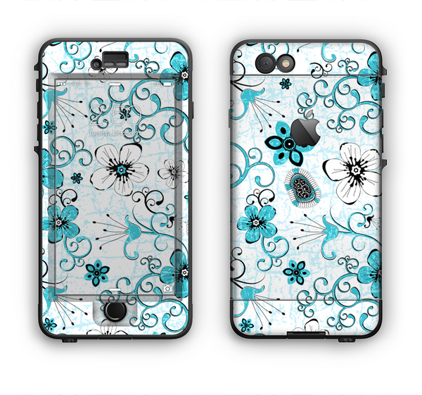 The Blue and White Floral Laced Pattern Apple iPhone 6 Plus LifeProof Nuud Case Skin Set