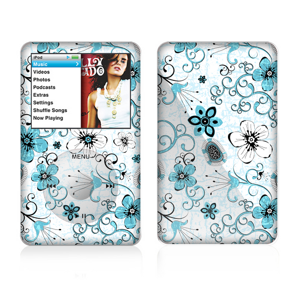 The Blue and White Floral Laced Pattern Skin For The Apple iPod Classic