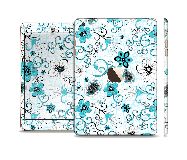 The Blue and White Floral Laced Pattern Full Body Skin Set for the Apple iPad Mini 3