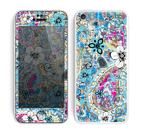 The Blue and White Floral Laced Pattern Skin for the Apple iPhone 5c