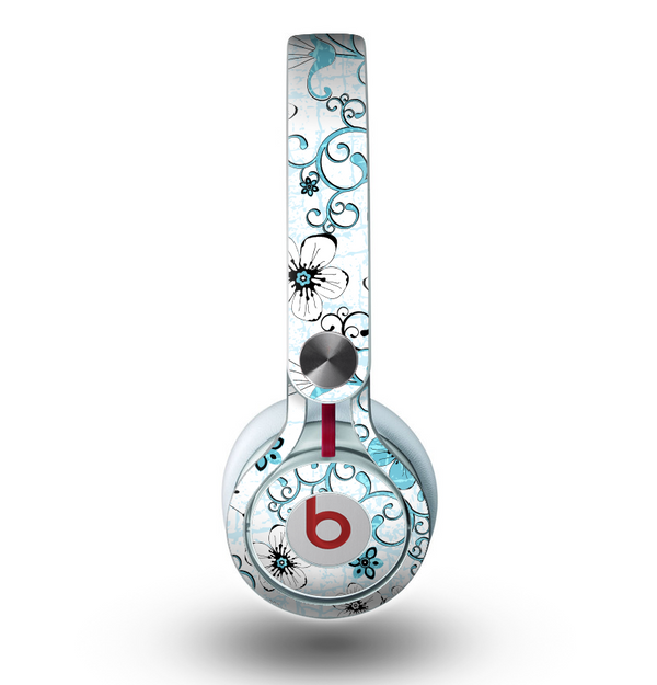 The Blue and White Floral Laced Pattern Skin for the Beats by Dre Mixr Headphones