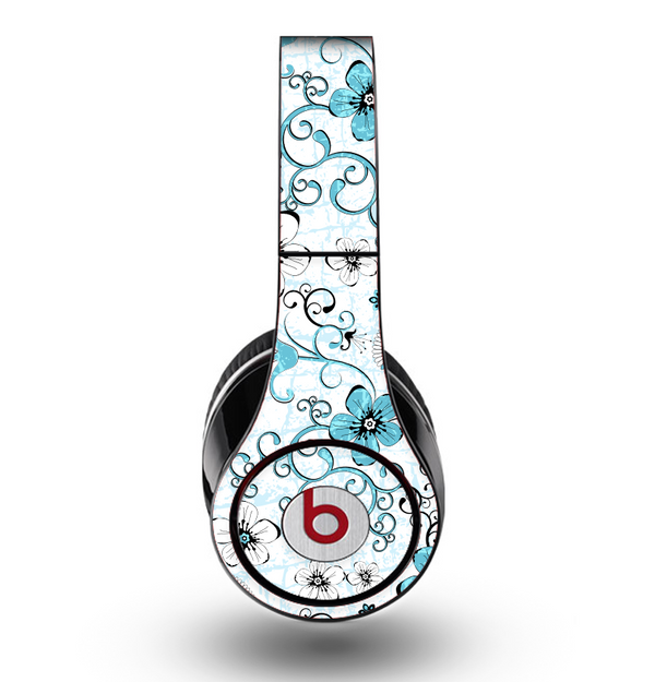 The Blue and White Floral Laced Pattern Skin for the Original Beats by Dre Studio Headphones