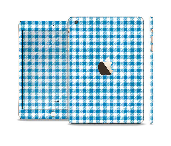 The Blue and White Woven Plaid Pattern Full Body Skin Set for the Apple iPad Mini 3