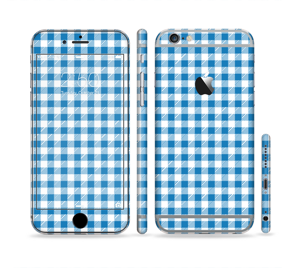 The Blue and White Woven Plaid Pattern Sectioned Skin Series for the Apple iPhone 6
