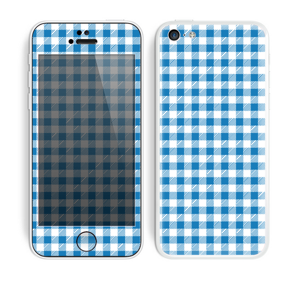 The Blue and White Woven Plaid Pattern Skin for the Apple iPhone 5c