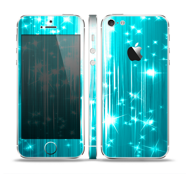 The Bright Blue Glistening Streaks Skin Set for the Apple iPhone 5