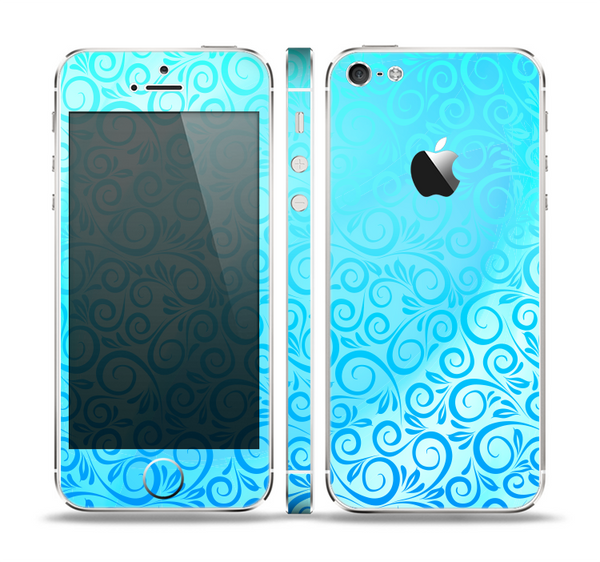 The Bright Blue Vector Spiral Pattern Skin Set for the Apple iPhone 5