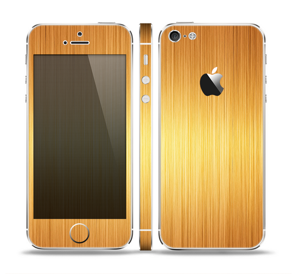 The Bright Brushed Gold Surface Skin Set for the Apple iPhone 5