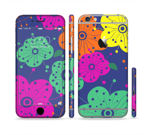 The Bright Colored Cartoon Flowers Sectioned Skin Series for the Apple iPhone 6s Plus