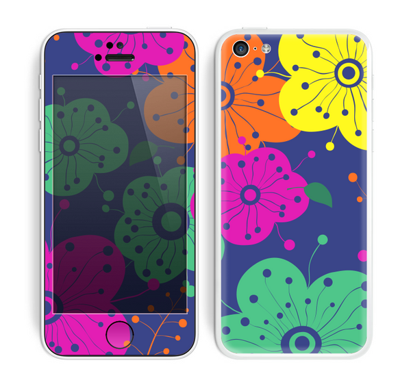 The Bright Colored Cartoon Flowers Skin for the Apple iPhone 5c