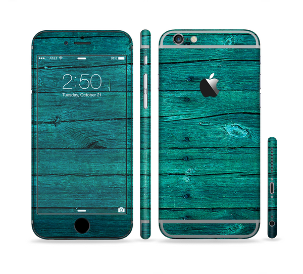 The Bright Emerald Green Wood Planks Sectioned Skin Series for the Apple iPhone 6 Plus