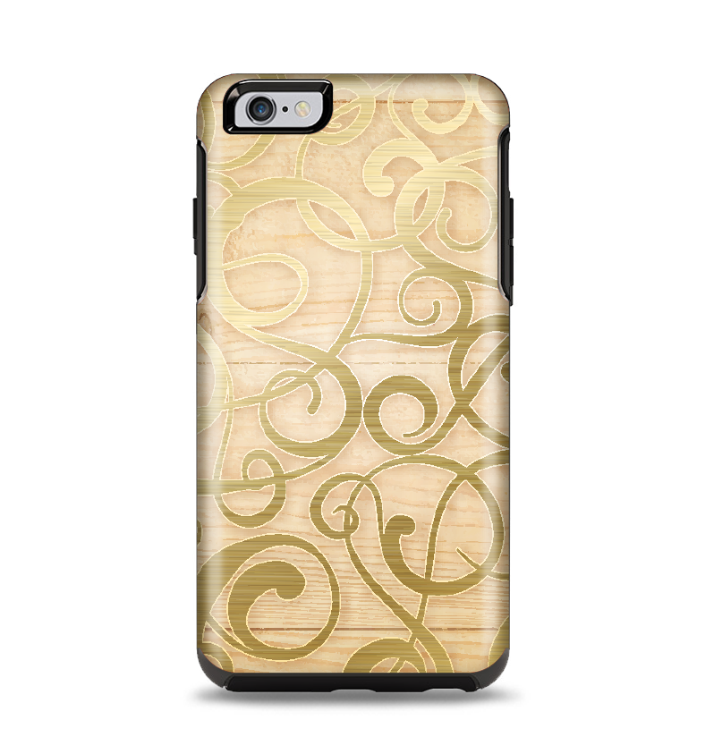 The Bright Gold Spiral Wood Pattern Apple iPhone 6 Plus Otterbox Symmetry Case Skin Set