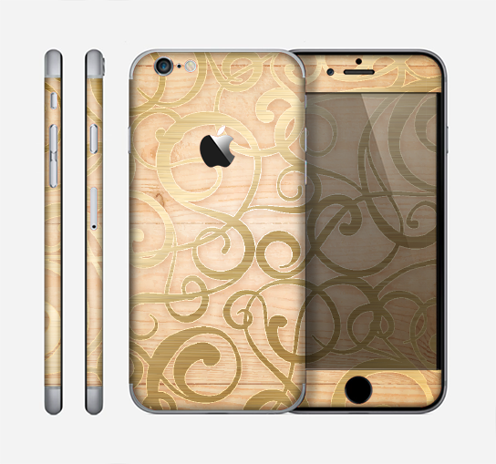 The Bright Gold Spiral Wood Pattern Skin for the Apple iPhone 6