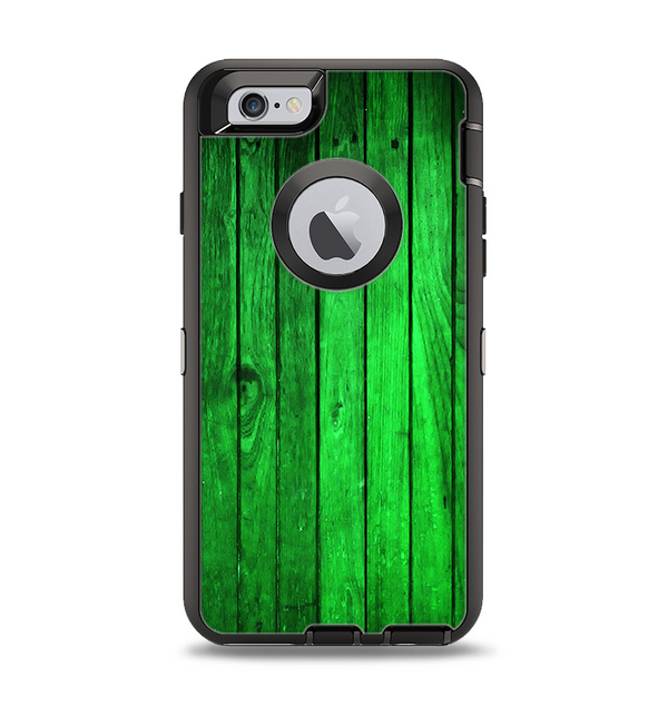 The Bright Green Highlighted Wood Apple iPhone 6 Otterbox Defender Case Skin Set