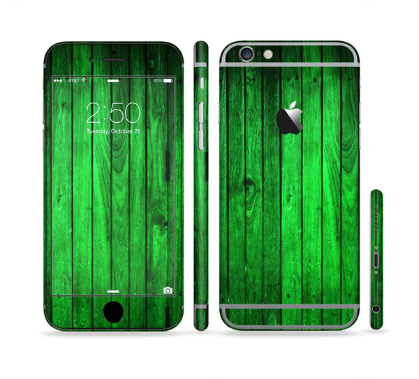 The Bright Green Highlighted Wood Sectioned Skin Series for the Apple iPhone 6